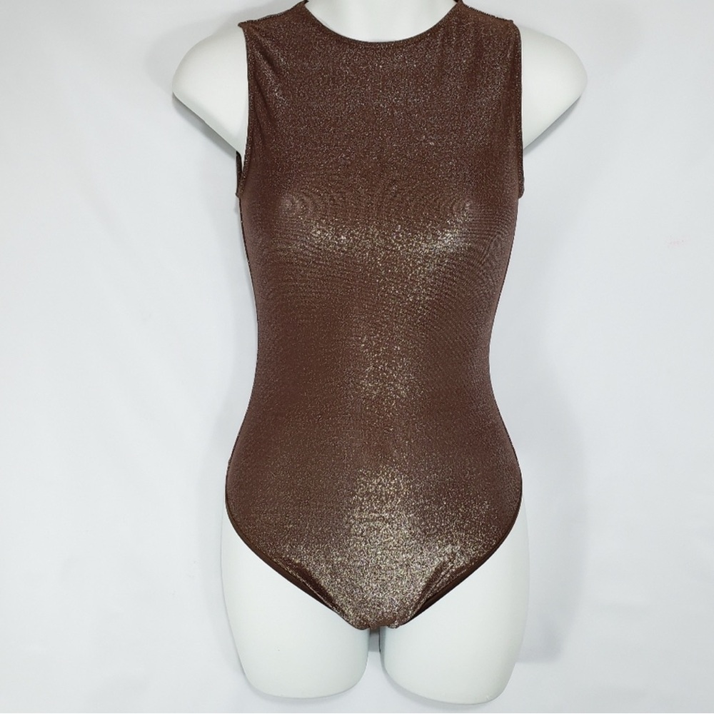 SKIMS Crew Neck Sleeveless Thong Bodysuit Brown Cocoa Shimmer Small